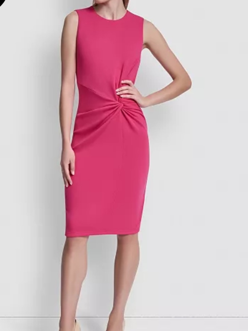 Guess Fuchsia Twist-Front Midi Sheath Dress